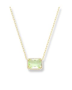 COLAR PEDRA VERDE RETANGULAR 4 GARRAS CONTORNO ZIRCONIA MALHA ELO CARTIER