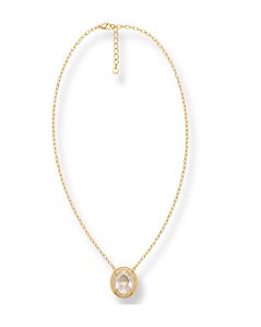 CORRENTE MALHA ELO C/ PEDRA OVAL 4 GARRAS CONTORNO EM ZIRCONIA BAN. DOURADO