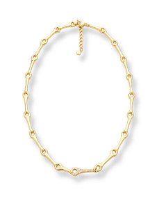 COLAR ZIRCONIA ELO VAZADO OVAL/GOTA CURVO BAN. DOURADO