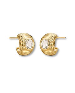BRINCO MEIA ARGOLA TEXTURIZADA PEDRA QUADRADA INCOLOR BAN. DOURADO