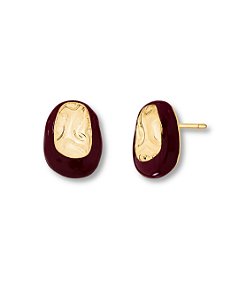 BRINCO OVAL DOURADO TEXTURIZADO ESMALTALDO VERMELHO