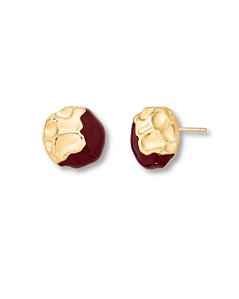 BRINCO REDONDO TRABALHADO DOURADO COM ESMALTE VERMELHO