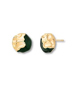 BRINCO REDONDO TRABALHADO DOURADO COM ESMALTE VERDE ESCURO