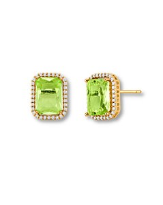 BRINCO RETANGULAR PEDRA VERDE 4 GARRAS E CONTORNO ZIRCONIA BAN. DOURADO