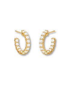 BRINCO MEIA ARGOLA PEDRA INCOLOR FRENTE E INTERNO BAN. DOURADO