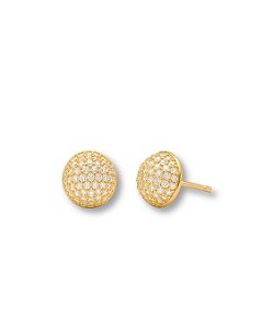 BRINCO BOTÃO ABAULADO CRAVEJADO COM ZIRCÔNIAS BAN. DOURADO
