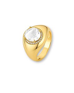 ANEL PEDRA OVAL 4 GARRA COM CONTORNO ZIRCONIA BAN. DOURADO