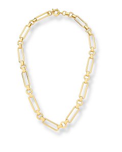 COLAR LISO ELOS REDONDOS E RETANGULARES INTERCALADOS FECHO BOIA SEMI JOIA BAN.DOURADO