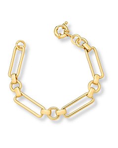PULSEIRA ELOS REDONDOS E RETANGULARES INTERCALADOS FECHO BOIA SEMI JOIA BAN.DOURADO