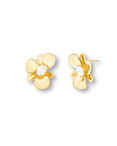 BRINCO FLOR ZIRC OVAL PETALAS LISAS SEMI JOIA BAN.DOURADO