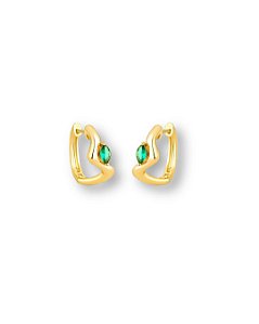 BRINCO ARGOLA ORGANICA PEDRA NAVETE VERDE SEMI JOIA BAN.DOURADO