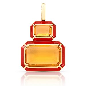 PINGENTE RETANGULAR PEDRA AMBAR ESMALTADO TERRACOTA SEMI JOIA BAN.DOURADO