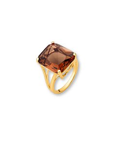 ANEL PEDRA RETANGULAR MARROM LATERAL VAZADA BAN. DOURADO TAM. 20