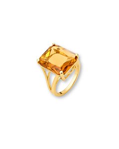 ANEL PEDRA RETANGULAR LARANJA LATERAL VAZADA BAN. DOURADO TAM. 20