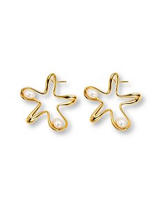 BRINCO ESTRELA VAZADO PÉROLA SHELL BAN. DOURADO