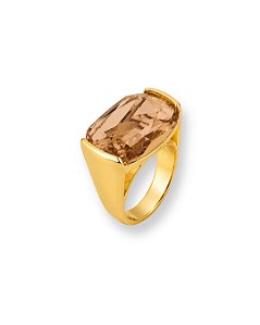 ANEL PEDRA RETANGULAR ARREDONDADA MARROM SEMI JOIA BAN.DOURADO TAM. 20