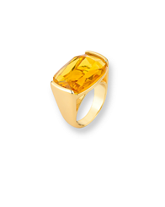 ANEL PEDRA RETANGULAR ARREDONDADA AMBAR SEMI JOIA BAN.DOURADO TAM. 18
