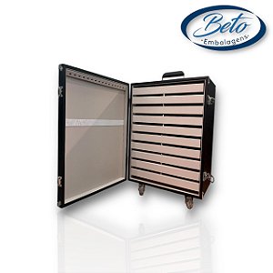 Mala / Carrinho com 10 bandejas Preta Giro 360