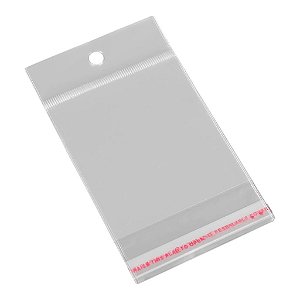 Saco Adesivado Plástico Transparente  C / Solapa Furo