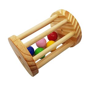 Chocalho grande de madeira com bolinhas coloridas Montessori