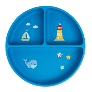 Prato De Silicone Com Ventosa e Divisórias Ursinho Navy Azul Büp Baby