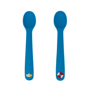 Kit Com Duas Colheres De Silicone Ursinho Navy Azul Büp Baby