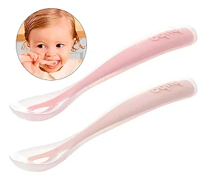 Kit 2 Colheres em Silicone Rosa para Introdução Alimentar - Buba