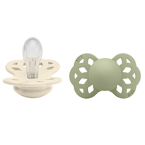 Kit com Duas Chupetas Infinity Silicone Areia e Verde Salvia Tam 1 Bibs