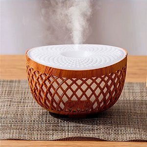 Difusor de Aromas Umidificador - Cesto Cor Madeira 320ml Luminária de 7 cores