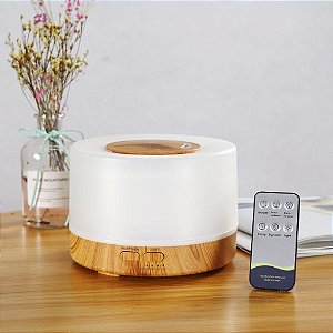 Difusor de Ambiente Aromatizador Umidificador  Cor Madeira  Led 7 Cores 500ml - Com Controle Remoto