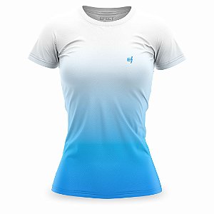 Camiseta Feminina Fitness Azul e Branco