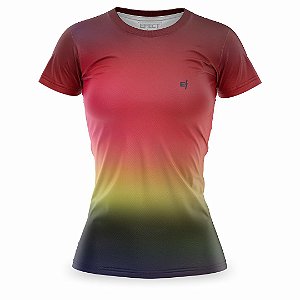 Camiseta Fitness Feminina Vermelho Amarelo