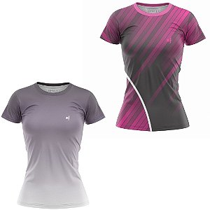 Kit 2 Camisetas Fitness Feminina - SKY e Preto Cinza
