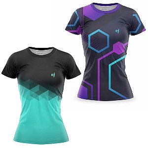 Kit 2 Camisetas Fitness Feminina - Fit e Conect