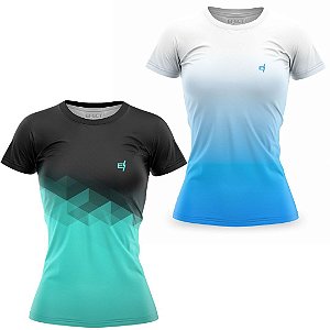 Kit 2 Camisetas Fitness Feminina - Fit e Azul Branco