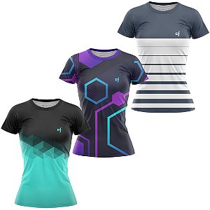 Kit 3 Camisetas Fitness Feminina - FIT - Conect - Afrodite