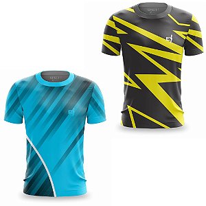 Kit 2 Camisetas Fitness Masculina - Ray Black e Sky Blue