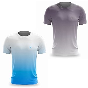 Kit 2 Camisetas Fitness Masculina - Azul Branco e Preto Cinza