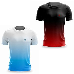 Kit 2 Camisetas Fitness Masculina - Azul Branco e Preto Vermelho