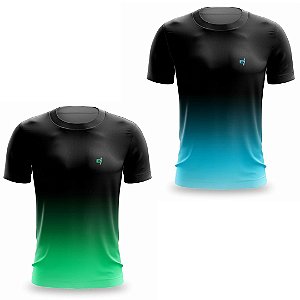 Kit 2 Camisetas Fitness Masculina - Preto Verde e Preto Azul