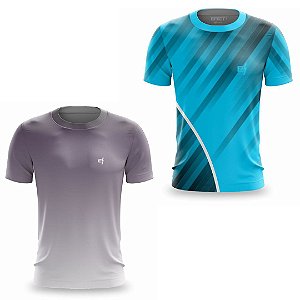 Kit 2 Camisetas Fitness Masculina - Preto Cinza e Sky Blue