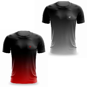 Kit 2 Camisetas Fitness Masculina - Preto Vermelho e Black