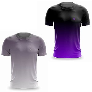 Kit 2 Camisetas Fitness Masculina - Preto Cinza e Preto Roxo