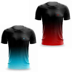 Kit 2 Camisetas Fitness Masculina - Preto Azul e Preto Vermelho