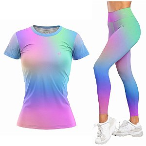 Kit Calça Legging com Camiseta Feminina Degrade Tie Dye