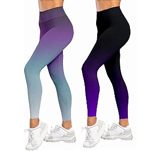 Kit 2 Calças Legging Degrade - Roxo Azul e Preto Roxo