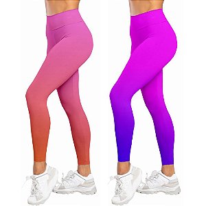 Kit 2 Calças Legging Degrade - Laranja Rosa e Rosa Azul