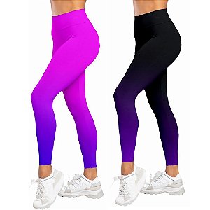 Kit 2 Calças Legging Degrade - Rosa Azul e Preto Roxo
