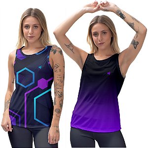 Kit 2 Regatas Fitness Feminina - Conect e Preto Roxo