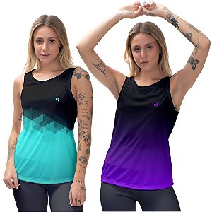 Kit 2 Regatas Fitness Feminina - Fit e Preto Roxo